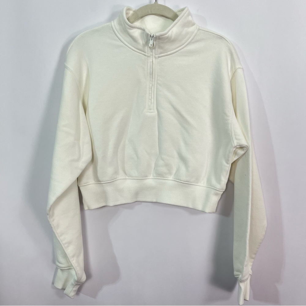 2/$30 Nordstrom BP Off-White cropped half zip Sweatshirt sz Small